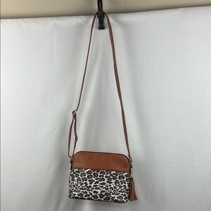 Leopard Print Crossbody Bag with Brown Accents